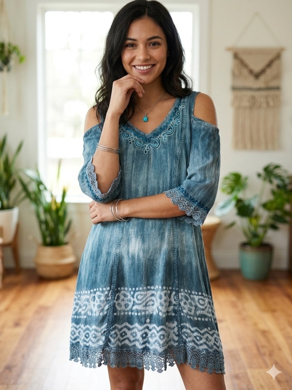 Shoreline Blue Cold-Shoulder Midi Dress